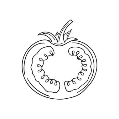 Sevimli sebze çizim stili. Tek renkli olsun. Beyaz arkaplanda domates ikonu. Tasarım