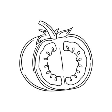 Sevimli sebze çizim stili. Tek renkli olsun. Beyaz arkaplanda domates ikonu. Boyama kitabı için tasarım