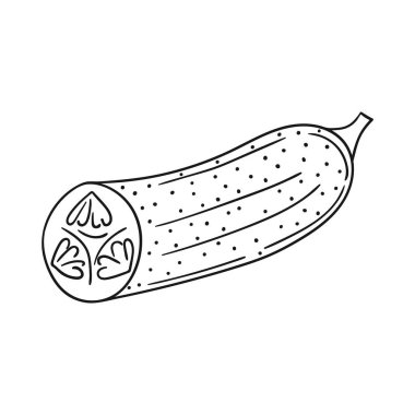 Sevimli sebze çizim stili. Tek renkli olsun. Beyaz arkaplanda salatalık simgesi. Boyama kitapları için tasarım