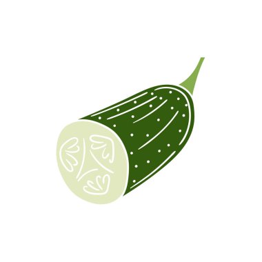 Sevimli sebze çizim stili. Beyaz arka planda salatalık. Beyaz taslak. Kartpostallar, el ilanları, afişler için tasarım. Simge, imza, etiket