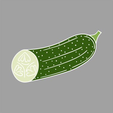 Sevimli sebze çizim stili. Gri arka planda salatalık. Beyaz özet