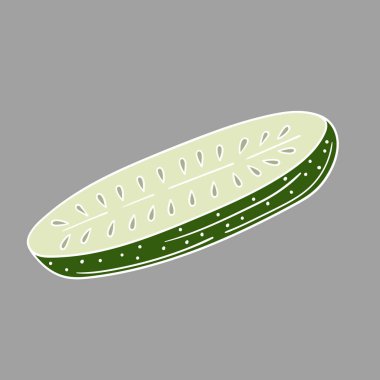 Sevimli sebze çizim stili. Gri arka planda salatalık. Beyaz taslak. Kartpostallar, el ilanları, afişler için tasarım. Simge, imzala