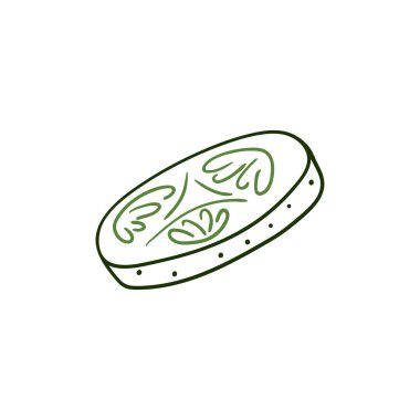 Sevimli sebze çizim stili. Beyaz arkaplanda salatalık simgesi. Renk çizgisi. Kartpostallar, el ilanları için tasarım