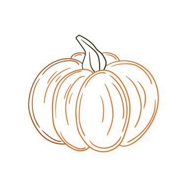 Sevimli sebze çizim stili. Renk çizgisi. Beyaz arkaplanda balkabağı simgesi. Kartpostallar, el ilanları, afişler için tasarım. Simge, imza, çıkartma, iğne