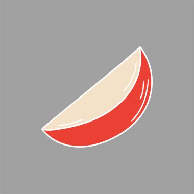 Sevimli meyve çizimi tarzı. Gri arkaplanda kırmızı elma simgesi. Beyaz taslak. Kartpostallar, el ilanları, afişler için tasarım