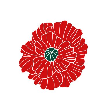 Sevimli çiçek çizimi tarzı. Beyaz taslak. Beyaz arkaplanda gelincik simgesi. Kartpostallar, el ilanları, afişler için tasarım. Simge, imza, çıkartma, iğne