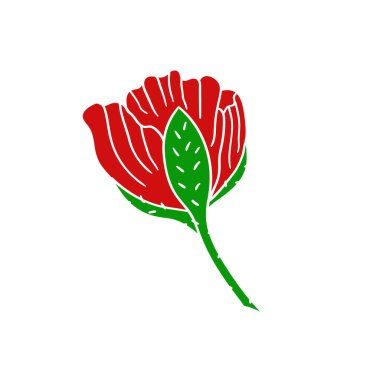 Sevimli çiçek çizimi tarzı. Beyaz arkaplanda gelincik simgesi. Beyaz taslak. Kartpostallar, el ilanları için tasarım