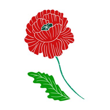Sevimli çiçek çizimi tarzı. Beyaz arkaplanda gelincik simgesi. Beyaz taslak. Kartpostallar, el ilanları, afişler için tasarım