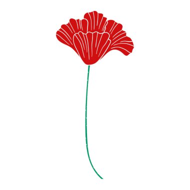 Sevimli çiçek çizimi tarzı. Beyaz arkaplanda gelincik simgesi. Beyaz taslak. Kartpostallar, el ilanları, afişler için tasarım. Simge, imza, çıkartma, iğne