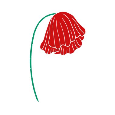 Sevimli çiçek çizimi tarzı. Beyaz arkaplanda gelincik simgesi. Beyaz taslak. Kartpostallar, el ilanları, afişler için tasarım. Simge, imza, etiket