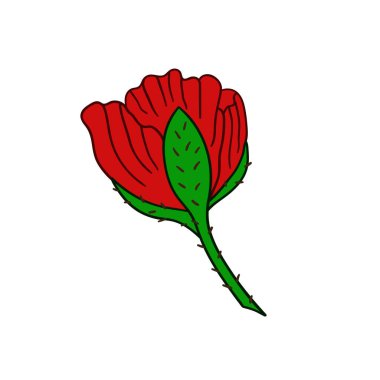 Sevimli çiçek çizimi tarzı. Beyaz arkaplanda gelincik simgesi. Kartpostallar, el ilanları için tasarım