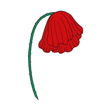 Sevimli çiçek çizimi tarzı. Beyaz arkaplanda gelincik simgesi. Kartpostallar, el ilanları, afişler için tasarım. Simge, imza, etiket