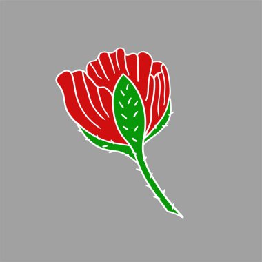 Sevimli çiçek çizimi tarzı. Gri arkaplanda gelincik simgesi. Beyaz taslak. Kartpostallar, el ilanları için tasarım