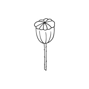 Sevimli çiçek çizimi tarzı. Tek renkli olsun. Beyaz arkaplanda gelincik simgesi. Boyama kitapları, çocuk eğitim oyunları için tasarlandı. Simge, işaret, etiket, iğne, logo