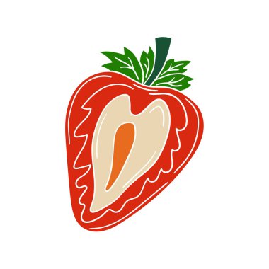 Elle çizim tarzında şirin çilek çizimi. Beyaz taslak. Beyaz arka planda çilek ikonu. Kartpostallar, el ilanları, afişler için tasarım. Simge, imzala