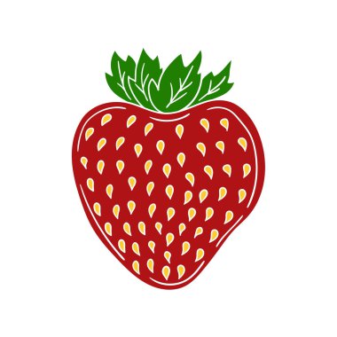 Elle çizim tarzında şirin çilek çizimi. Beyaz taslak. Beyaz arka planda çilek ikonu. Kartpostallar, el ilanları, afişler için tasarım. Simge, işaret, etiket, iğne, logo