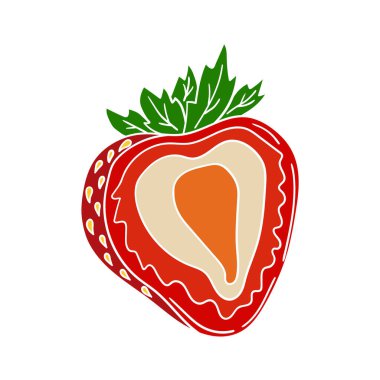 Elle çizim tarzında şirin çilek çizimi. Beyaz arka planda çilek ikonu. Beyaz özet