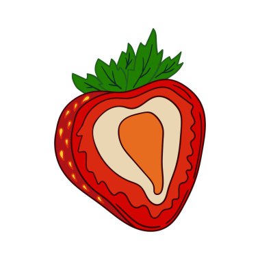 Elle çizim tarzında şirin çilek çizimi. Beyaz arkaplanda çilek simgesi