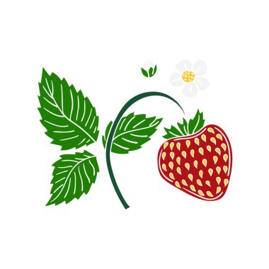Elle çizim tarzında şirin çilek çizimi. Beyaz arka planda çilek ikonu. Beyaz taslak. Kartpostallar, el ilanları, afişler için tasarım. Simge, imza, etiket