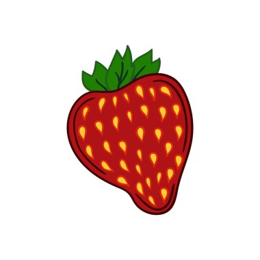 Elle çizim tarzında şirin çilek çizimi. Beyaz arka planda çilek ikonu. Kartpostallar, el ilanları, afişler için tasarım. Simge, imzala