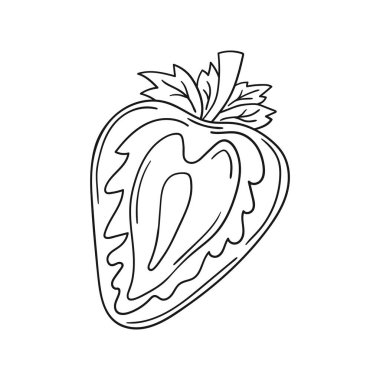 Elle çizim tarzında şirin çilek çizimi. Tek renkli olsun. Beyaz arkaplanda çilek simgesi