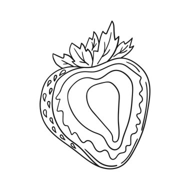 Elle çizim tarzında şirin çilek çizimi. Tek renkli olsun. Beyaz arka planda çilek ikonu. Boyama kitapları için tasarım
