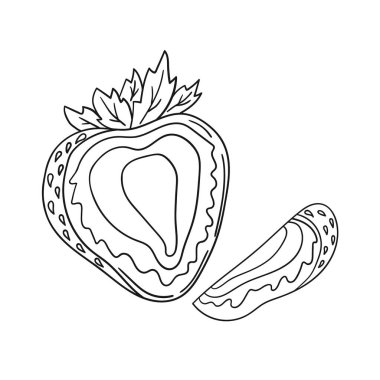 Elle çizim tarzında şirin çilek çizimi. Tek renkli olsun. Beyaz arka planda çilek ikonu. Boyama kitapları, çocuk eğitim oyunları için tasarlandı. Simge