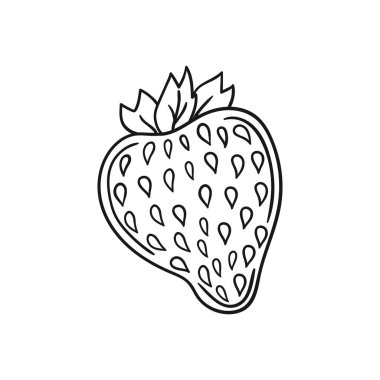 Elle çizim tarzında şirin çilek çizimi. Tek renkli olsun. Beyaz arka planda çilek ikonu. Boyama kitapları, çocuk eğitim oyunları için tasarlandı. Simge, imzala