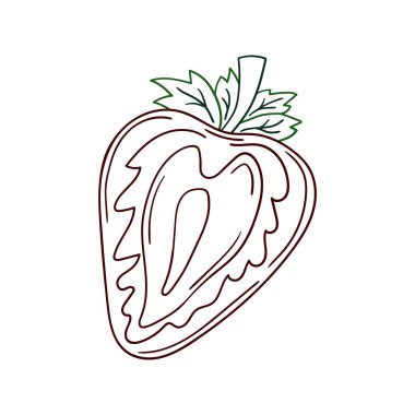 Elle çizim tarzında şirin çilek çizimi. Renk çizgisi. Beyaz arka planda çilek ikonu. Kartpostallar, el ilanları, afişler için tasarım. Simge, imzala