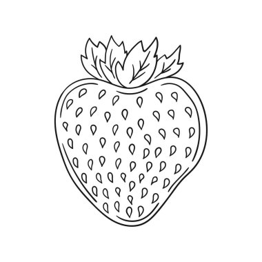 Elle çizim tarzında şirin çilek çizimi. Tek renkli olsun. Beyaz arka planda çilek ikonu. Boyama kitabı için tasarım