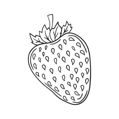Elle çizim tarzında şirin çilek çizimi. Tek renkli olsun. Beyaz arka planda çilek ikonu. Kitap için tasarım