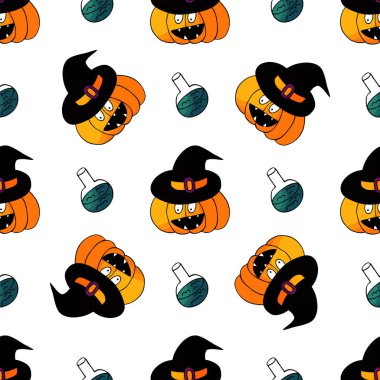 Cadılar Bayramı 'nın kusursuz çizim şekli. Cadı şapkası. Yaratıcılığın için balkabağı duvar kağıdı.