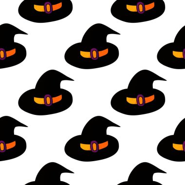 Cadılar Bayramı 'nın kusursuz çizim şekli. Cadı şapkası. Yaratıcılığın için güzel duvar kâğıdı. Tasarım, tekstil, kumaş, duvar kağıdı, ambalaj için yazdır