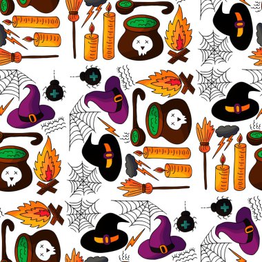 Cadılar Bayramı 'nın kusursuz çizim şekli. Yaratıcılığın için duvar kağıdı. Cadı şapkası. Tasarım için yazdır