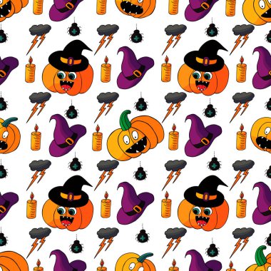 Cadılar Bayramı 'nın kusursuz çizim şekli. Yaratıcılığın için duvar kağıdı. Cadı şapkası. Tasarım, tekstil, kumaş, duvar kağıdı için yazdır