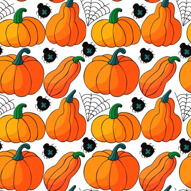 Cadılar Bayramı 'nın kusursuz çizim şekli. Yaratıcılığın için duvar kağıdı. Balkabağım, balkabağım. Tasarım, tekstil, kumaş, duvar kağıdı, ambalaj kağıdı, dekor vs. için yazdır