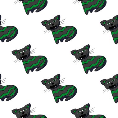 Cadılar Bayramı 'nın kusursuz çizim şekli. Ürkütücü kedi. Yaratıcılığın için güzel duvar kâğıdı. Tasarım, tekstil, kumaş, duvar kağıdı, ambalaj kağıdı, dekor vs. için yazdır