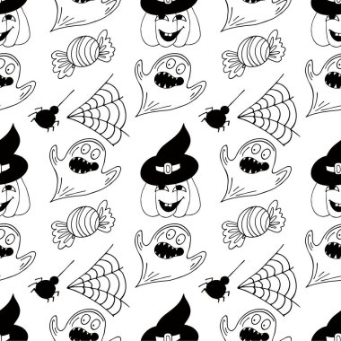 Cadılar Bayramı monokrom deseni elde çizim tarzında. Yaratıcılığın için duvar kağıdı. Örümcek ağı. Tasarım, tekstil, kumaş, duvar kağıdı için yazdır