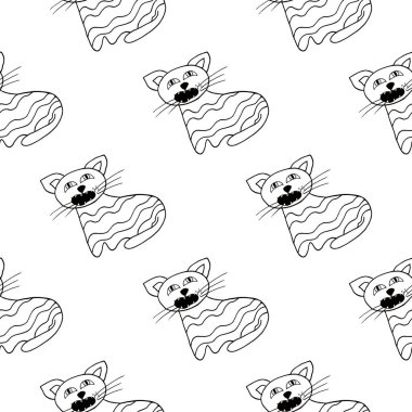 Cadılar Bayramı monokrom deseni elde çizim tarzında. Ürkütücü kedi. Yaratıcılığın için güzel duvar kâğıdı. Tasarım, tekstil, kumaş, duvar kağıdı, ambalaj kağıdı, dekor vs. için yazdır