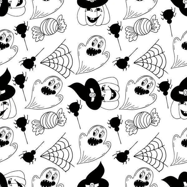 Cadılar Bayramı monokrom deseni elde çizim tarzında. Yaratıcılığın için duvar kağıdı. Örümcek ağı. Tasarım, tekstil, kumaş, duvar kağıdı, ambalaj için yazdır