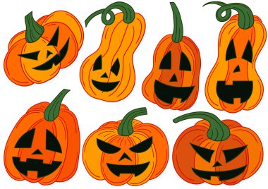 Balkabağı feneri. El çizimi tarzında renk çizimleri. Kartpostallar, el ilanları, afişler, oda dekorasyonu için tasarım. Simgeler, işaretler, logolar