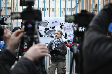 YEREVAN ARMENIA, 15, November, 2024, Swedish climate activist Greta Thunberg holds a COP29 protest 