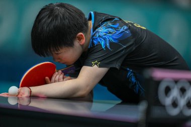 PARIS, FRANCE- 2024 Ağustos 01: Çin Halk Cumhuriyeti Takımı 'ndan Yingsha Sun, 2024 Olimpiyat Oyunları' nda oynanan Masa Tenisi Bayanlar Tekler çeyrek final karşılaşmasında yarışacak.