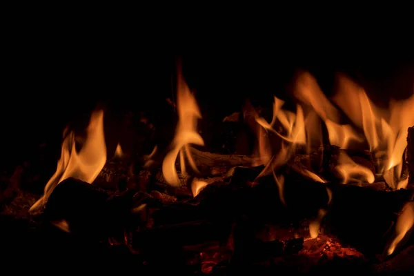 Flames Fire Logs Firewood Fireplace Autumn Photos Romantic Photos Fire — Stock Photo, Image