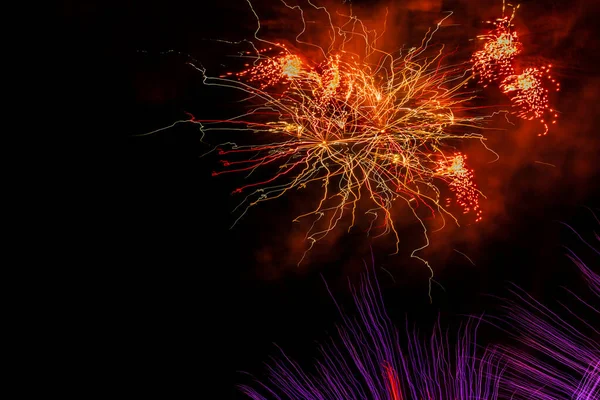 Happy New Year Festivities New Year Eve Colored Fireworks Pyrotechnics — Stock Photo, Image