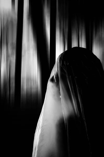 Bild Einer Silhouette Einer Jungen Frau Versteckt Unter Dem Schutz — Stockfoto