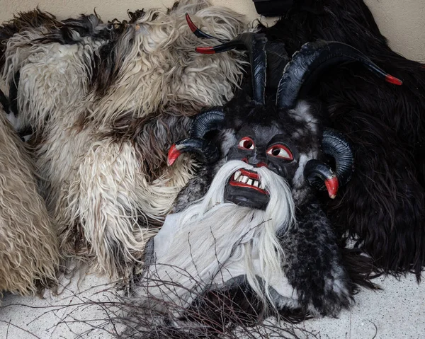 Masks and animal skins for images of Krampus, folk heroes of Christmas holidays in the mountainous Alpine regions of Austria, Germany, Italy, Slovenia. High quality photo