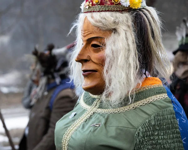AUSTRIA, GASTEIN - January 1, 2023: Lady Perchta in the Perchtenlauf procession in the Austrian Gastein Valley. High quality photo