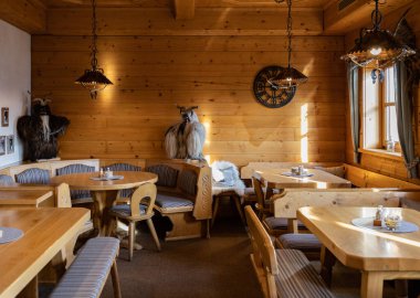 2 krampus dolls in the restaurant of the Austrian ski resort. High quality photo