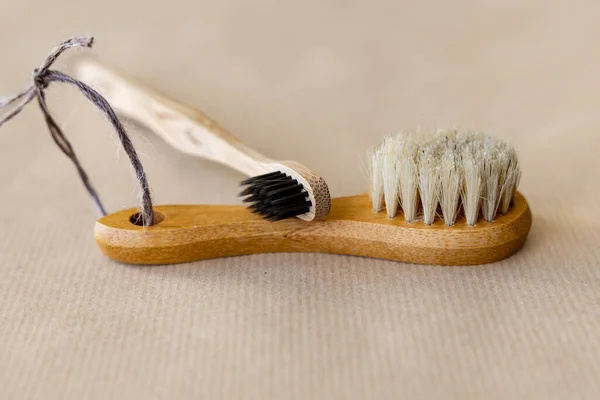 Natural Toothbrush Face Brush Lie Natural Background Concept Using Natural — Stock Photo, Image